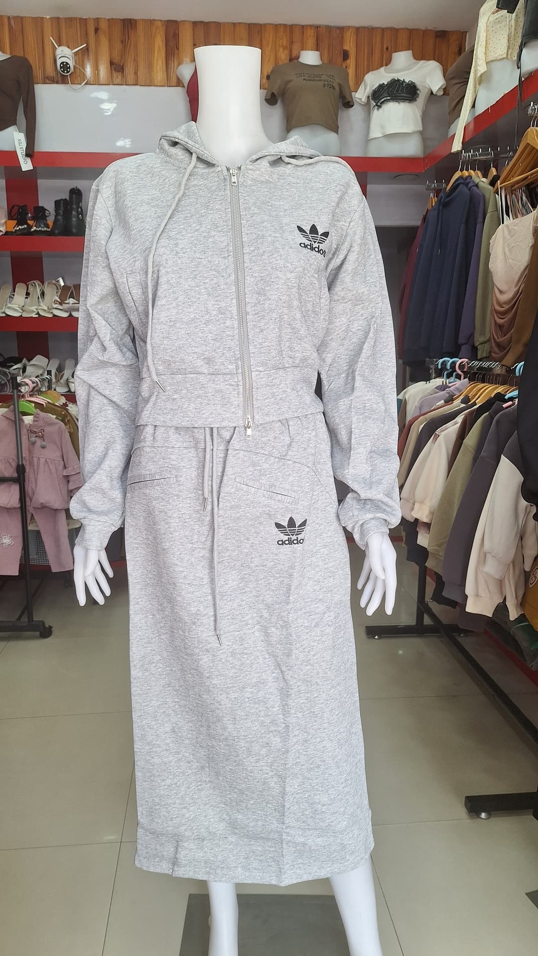 Cotton skirt and hoodie jacket set 1