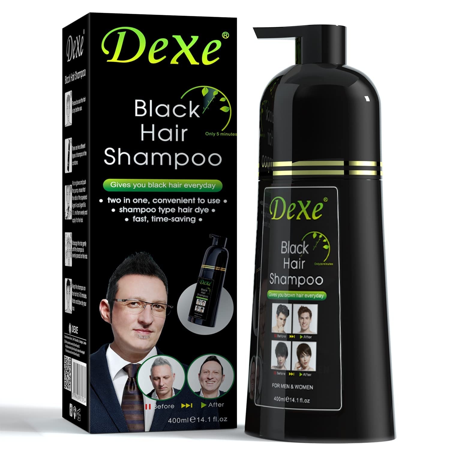 Dexe Black Argan Hair Shampoo 400 ML - Natural Herbal Formula - Long-Lasting Fast Acting Dye - Easy & Safe to Use| Only Five Minute Results Comes . 1