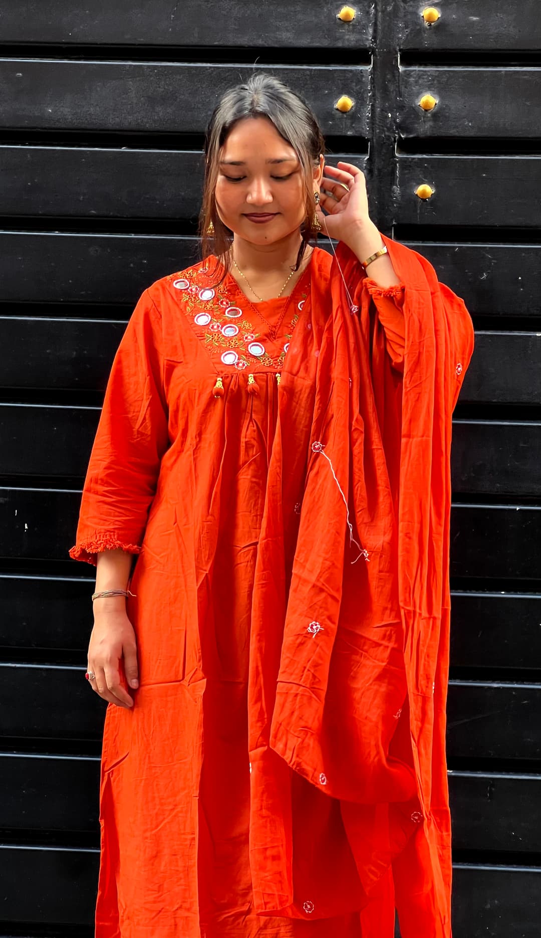 Women's Mirror Work Cotton Kurta Set with Dupatta 1