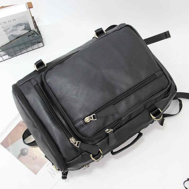 Premium PU Leather Backpack for Men - Water Resistant Laptop Bag for Office, College, and Travel - Large Capacity Multi-Functional Rucksack