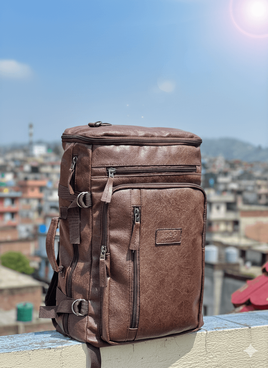 Premium PU Leather Backpack for Men - Water Resistant Laptop Bag for Office, College, and Travel - Large Capacity Multi-Functional Rucksack 6