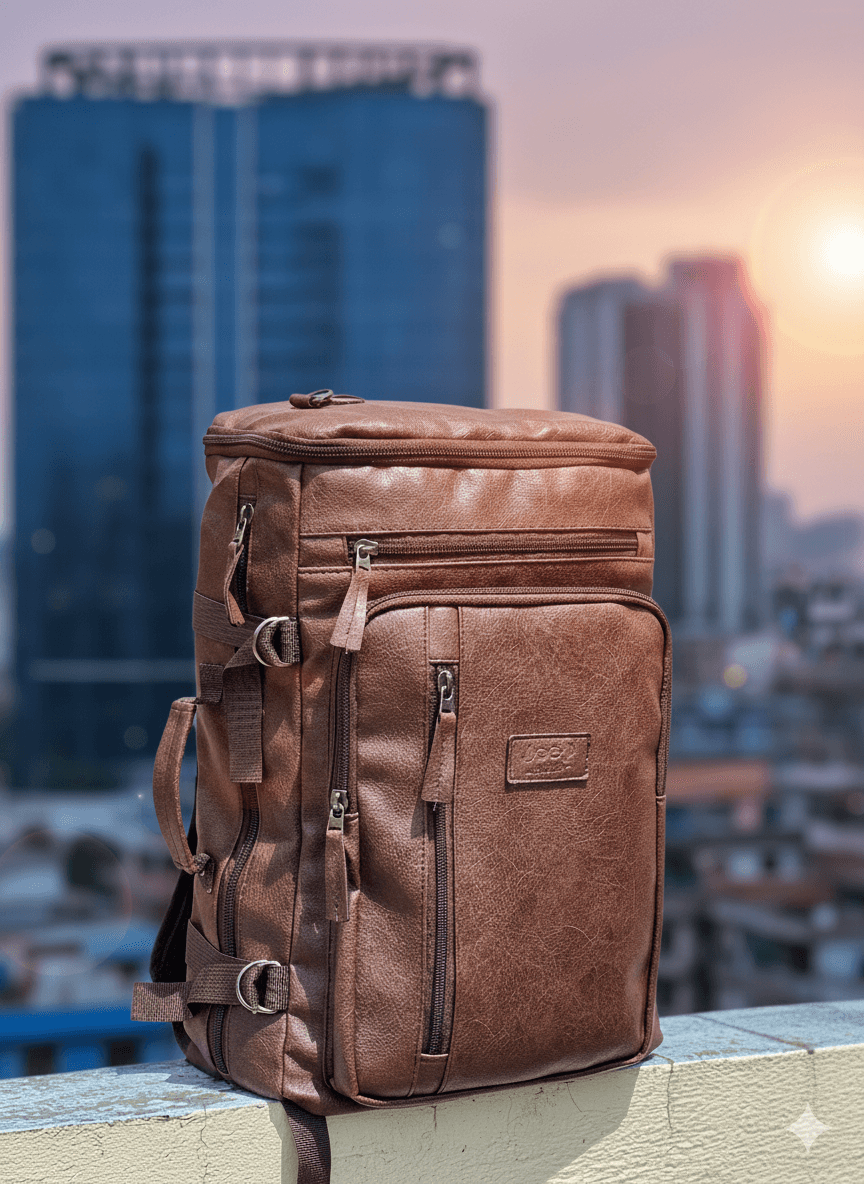 Premium PU Leather Backpack for Men - Water Resistant Laptop Bag for Office, College, and Travel - Large Capacity Multi-Functional Rucksack