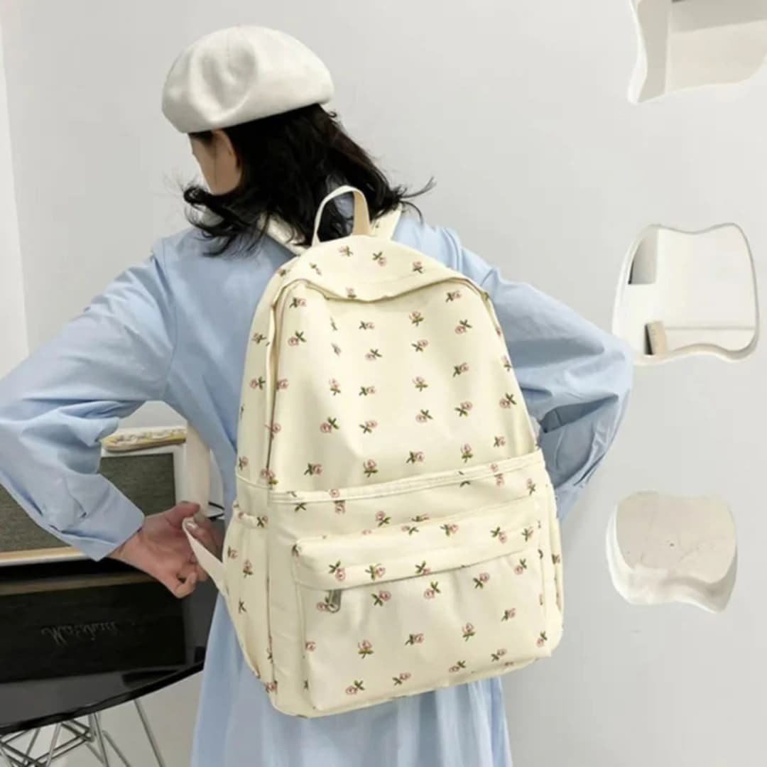Cute floral backpack with a soft pastel vibe - perfect for everyday use