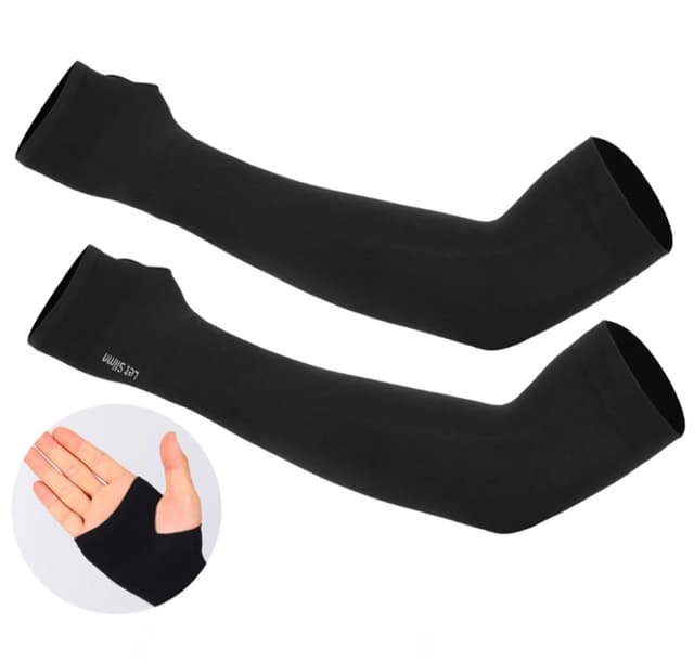 black Let's Slim brand unisex UV protection cooling arm sleeves with a half-finger glove