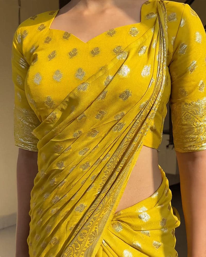 Samridhi Collection Yellow Color Pure Viscose Georgette Saree 3