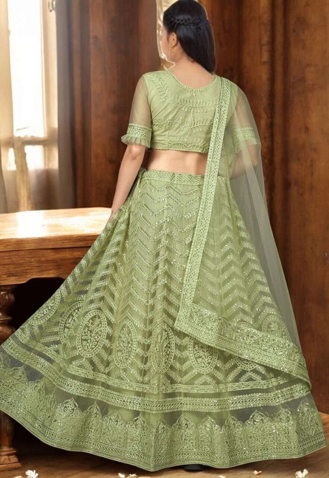 Sequinned Semi-Stitched Lehenga & Unstitched Blouse With Dupatta 1