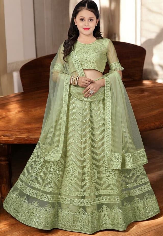 Sequinned Semi-Stitched Lehenga & Unstitched Blouse With Dupatta