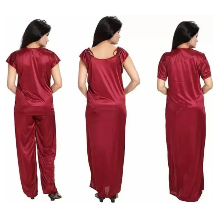 Silk Bridal Nightgown Set Stylish Fancy Bridal Nighty Set For Women Free Size ( mahroon) color 2
