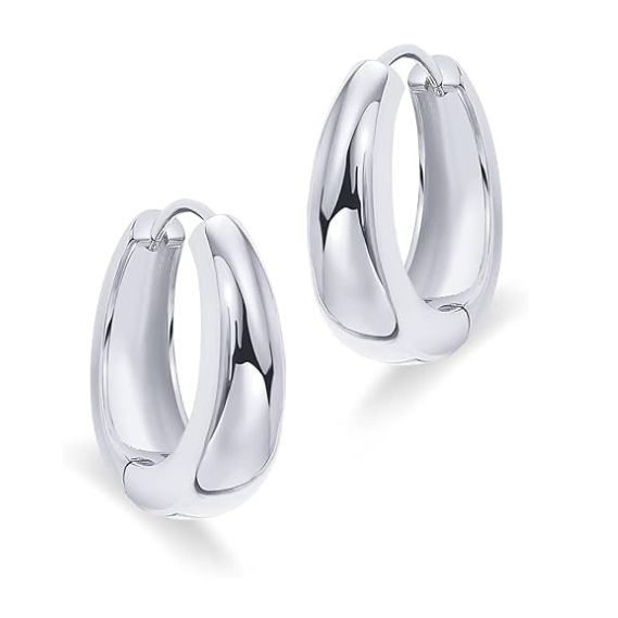14K Silver Plated Sterling Post Small Chunky Hoops Earrings 1