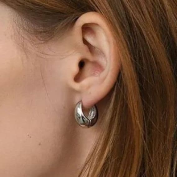 14K Silver Plated Sterling Post Small Chunky Hoops Earrings 3