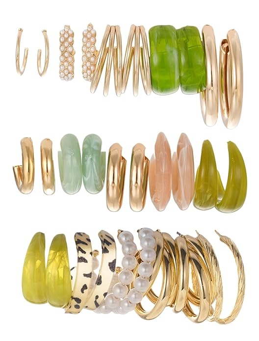 5 Pairs Combo Latest Trendy Stylish Celebrity Inspired Pearl Gold Plated and Leopard Print C Shaped Geometric Hoop Earrings for Women and Girls 1