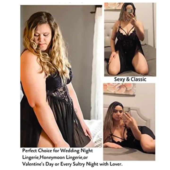 Women Sexy Nightwear Lingerie Babydoll NightDress With G String Panty Free Size Black Color 3