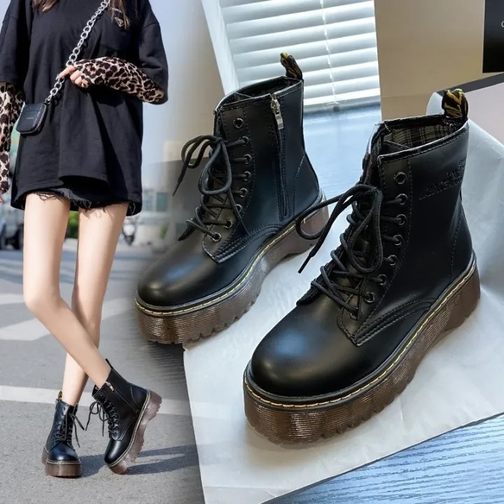 2022 Autumn High Platform Boots 9CM High Heels Women Thick Sole Ankle Shoes Leather Wedge Plush Sneakers – Excellence 1