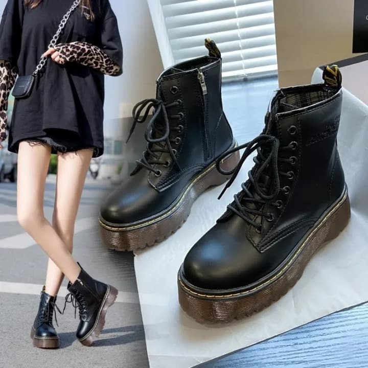 2022 Autumn High Platform Boots 9CM High Heels Women Thick Sole Ankle Shoes Leather Wedge Plush Sneakers – Excellence