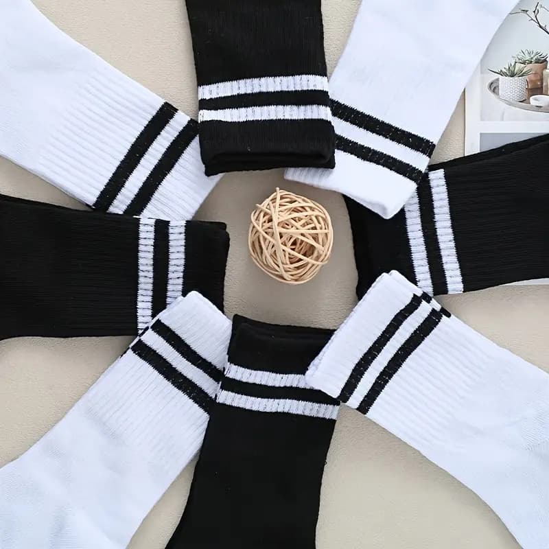 Pack Of 5 Pairs Cotton Plain Striped Sports Business Socks For Men 1