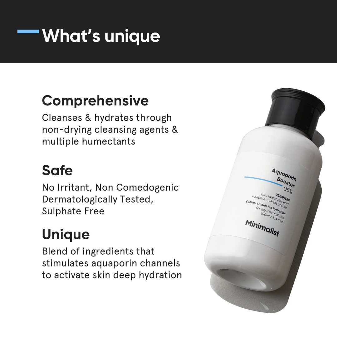 Minimalist Face Wash for Dry Skin with Hyaluronic Acid | 5% Aquaporin Booster Gently Cleanses & Hydrates Skin | For Women & Men | 3.4 Fl Oz / 100 ml 2