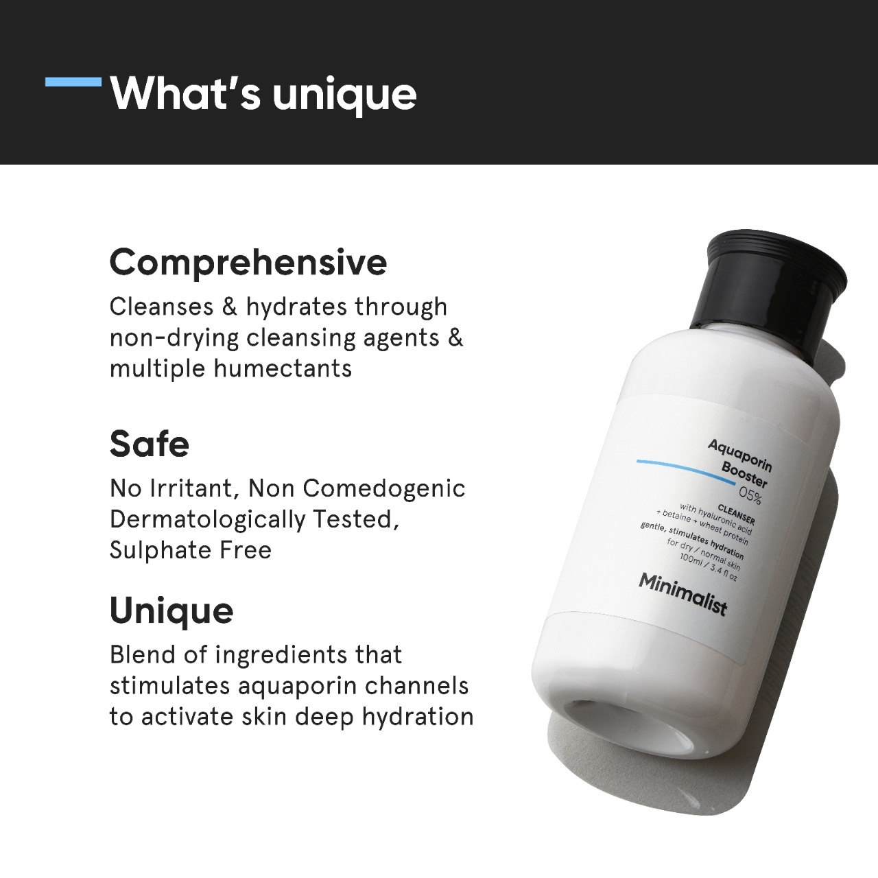 Minimalist Face Wash for Dry Skin with Hyaluronic Acid | 5% Aquaporin Booster Gently Cleanses & Hydrates Skin | For Women & Men | 3.4 Fl Oz / 100 ml 2