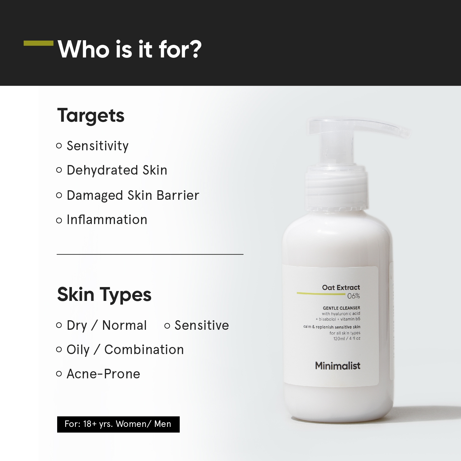 Minimalist Gentle Cleanser 6% Oat Extract For Sensitive Skin | Hydrating | Sulphate Free | Non-Drying | Non-Irritant | Gentle Face Wash With Hyaluronic Acid (120 ml) 2
