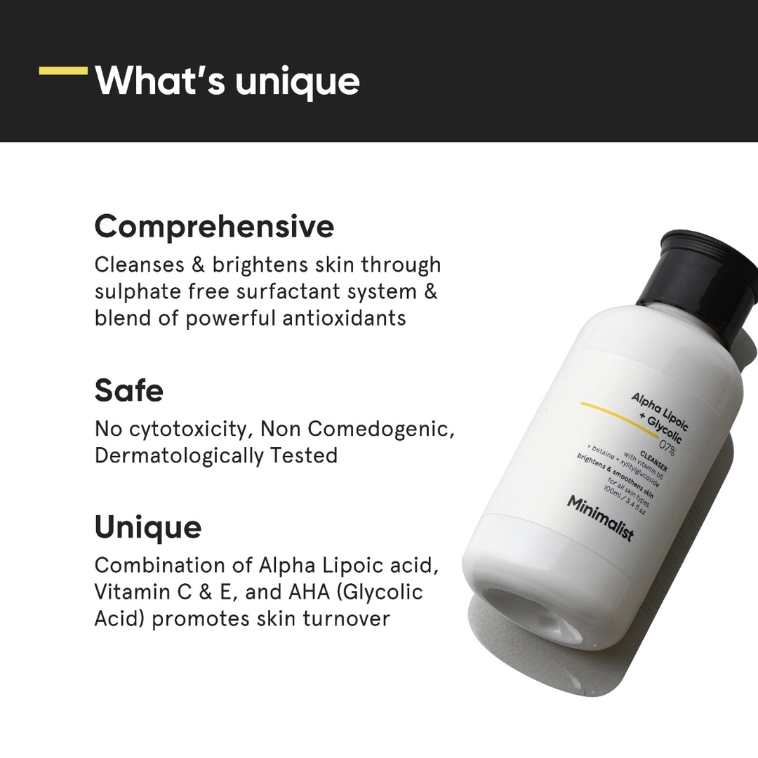 Minimalist 7% ALA & AHA Face Wash for Brightening, Exfoliating, Glow & Even Tone | With Vitamin B5 For Hydration & Glycolic Acid For Exfoliation | 3.4 Fl Oz / 100 ml 2