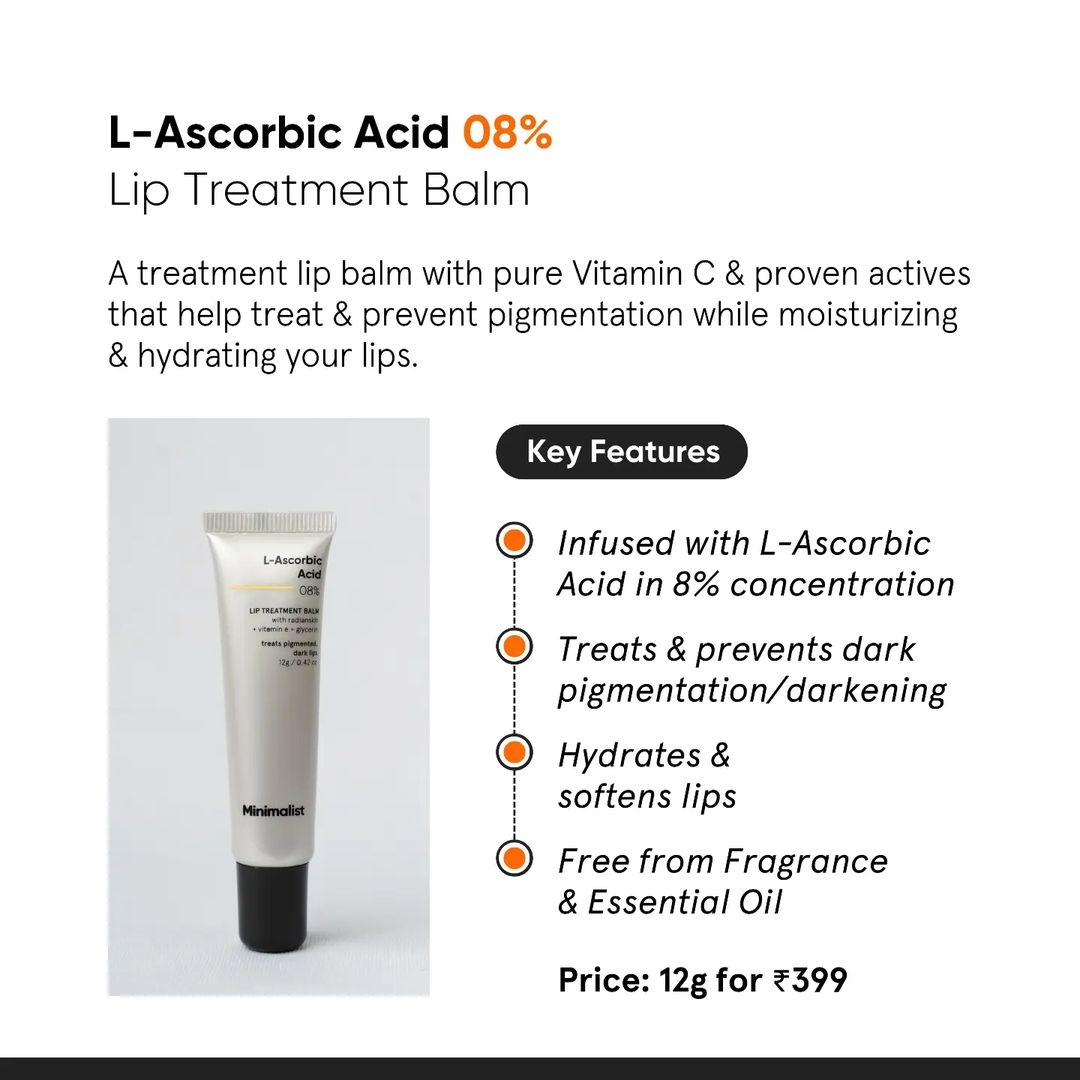 Minimalist Lip treatment for Dark, pigmented Lips, Moisturizing, Softening & Brightening Lips | 8% L-Ascorbic Acid with Vitamin E, Radianskin & Glycerine | For Women & Men | 0.42 Oz / 12 gm 2