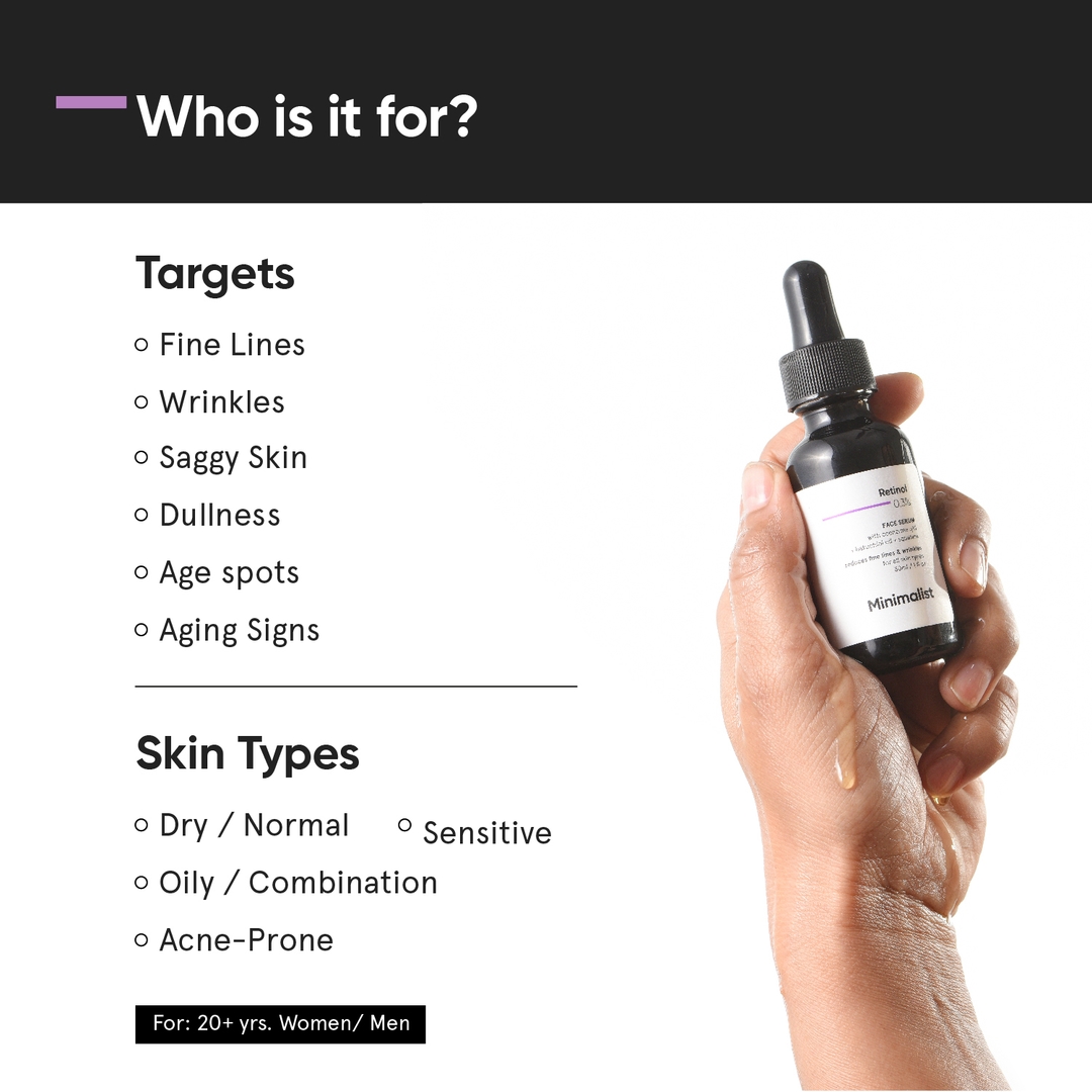 Minimalist 0.3% Retinol Serum with Bakuchiol Oil For Anti Aging | Night Face Serum With Squalane Base & Coenzyme Q10 To Reduce Fine Lines & Wrinkles | For Women & Men | 1 Fl Oz / 30 ml 2
