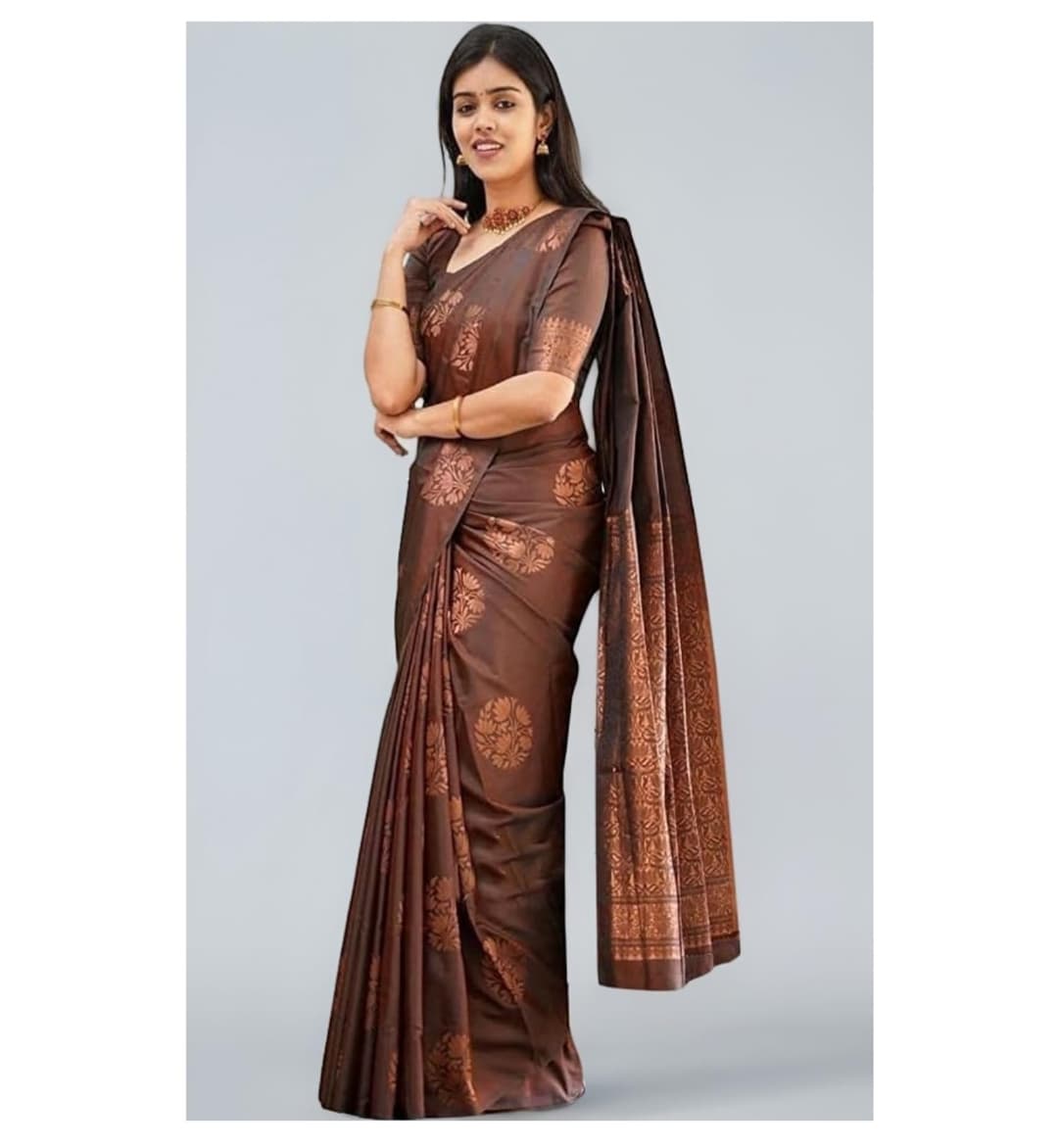 Awafu Banarasi Cotton Silk Saree With Attached Blouse 3