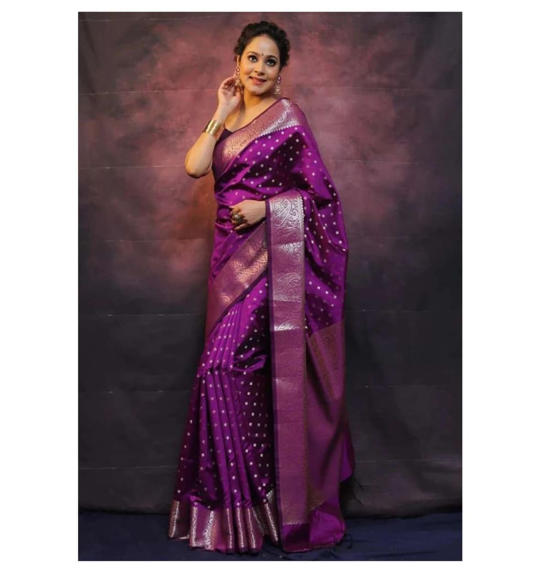 Awafu Woven Kanjivaram Pure Silk, Art Silk Saree With Blouse(Purple )