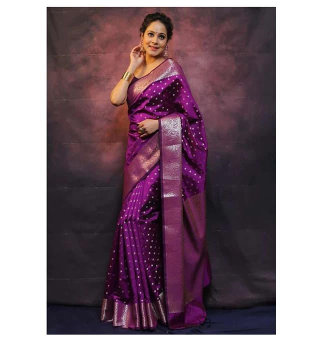 Awafu Woven Kanjivaram Pure Silk, Art Silk Saree With Blouse(Purple )