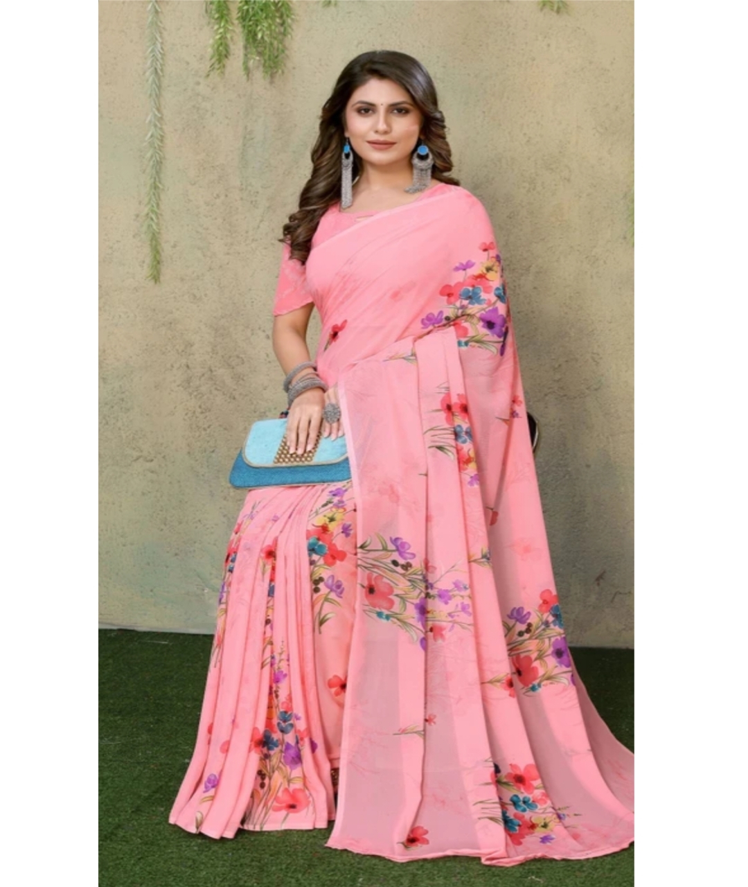 Awafu Floral Printed Art Silk Saree With Blouse 2
