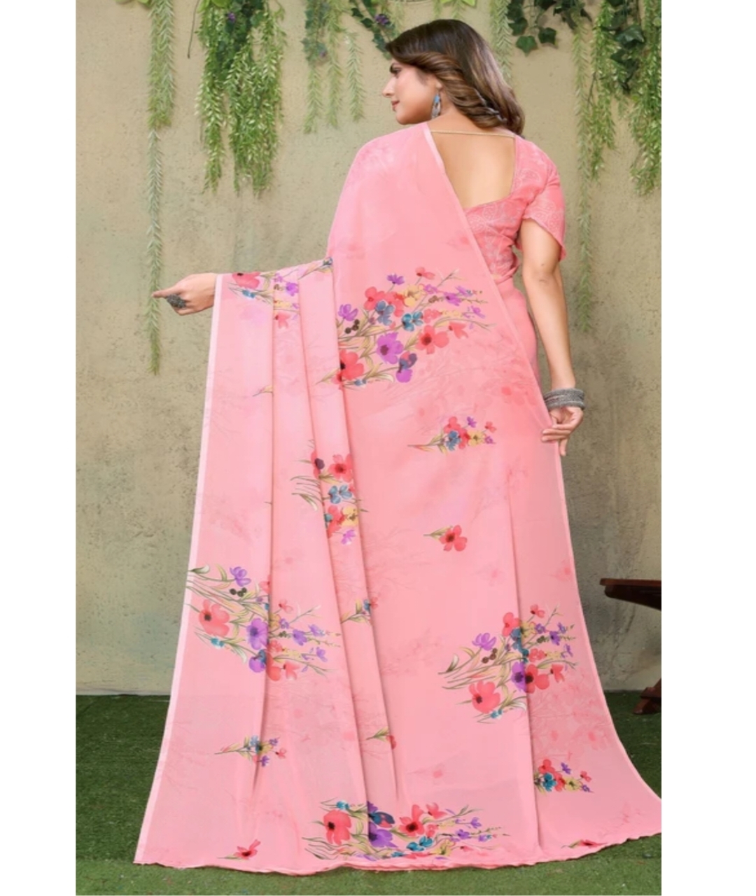 Awafu Floral Printed Art Silk Saree With Blouse 4