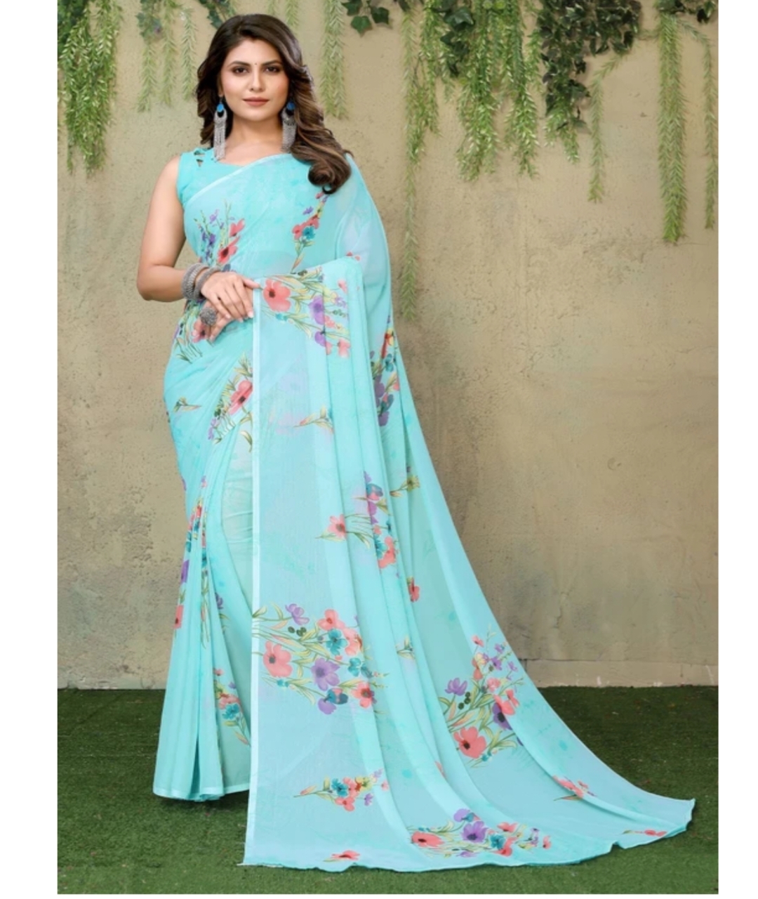Awafu Floral Printed Art Silk Saree With Blouse 2
