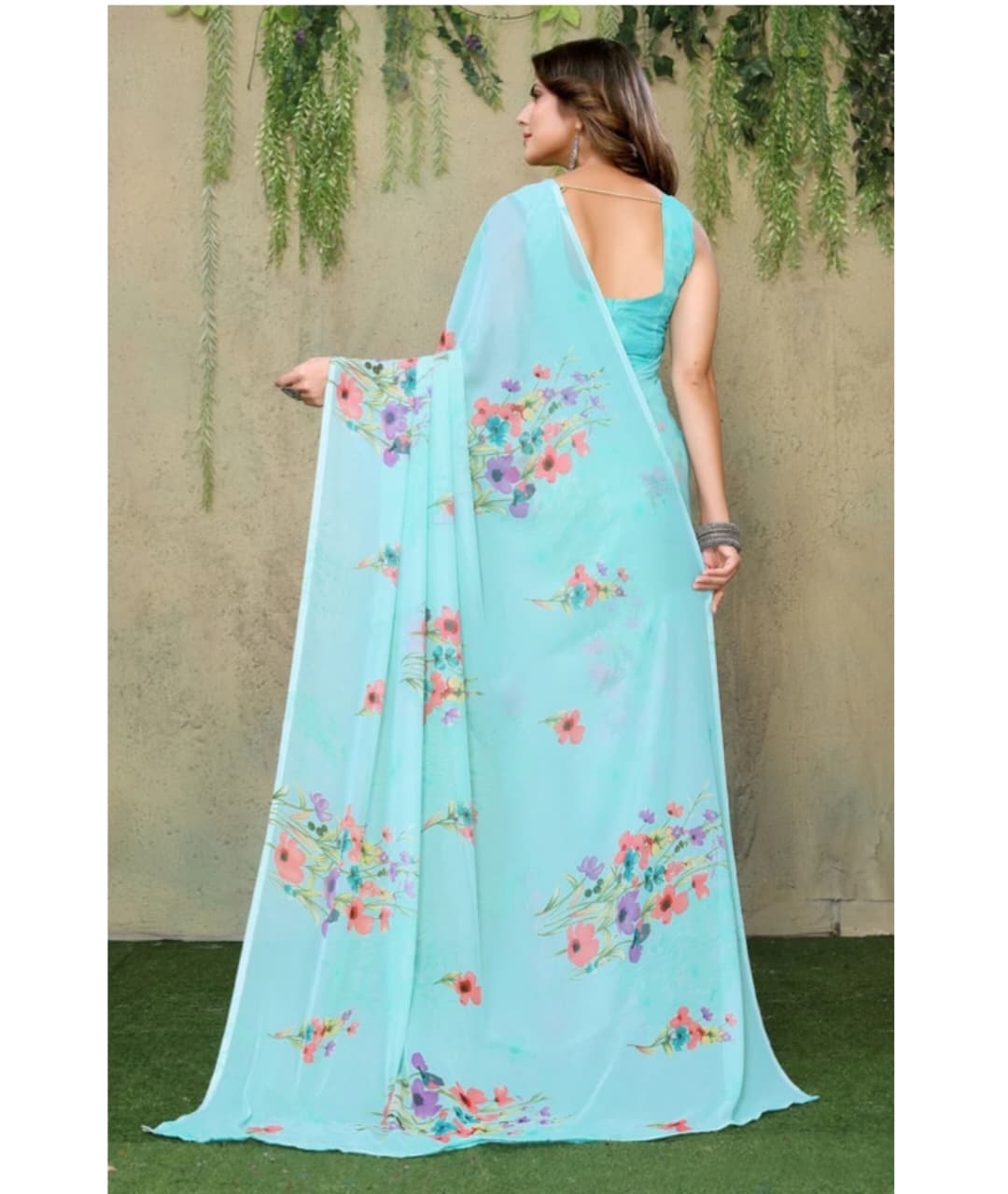 Awafu Floral Printed Art Silk Saree With Blouse 2