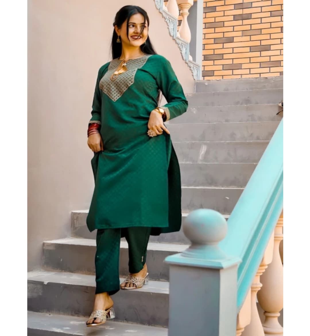 Awafu Readymade Women Wool Cotton Kurti Pant Dupatta Set , Kurta Salwar 1