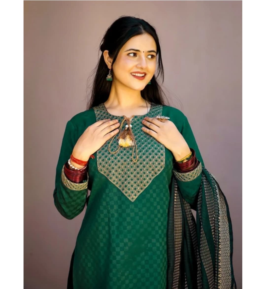 Awafu Readymade Women Wool Cotton Kurti Pant Dupatta Set , Kurta Salwar 4