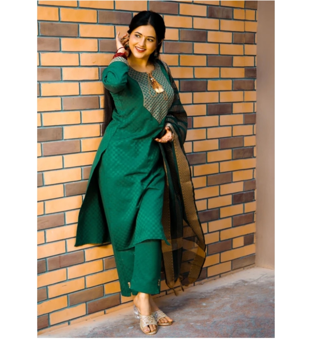 Awafu Readymade Women Wool Cotton Kurti Pant Dupatta Set , Kurta Salwar 3