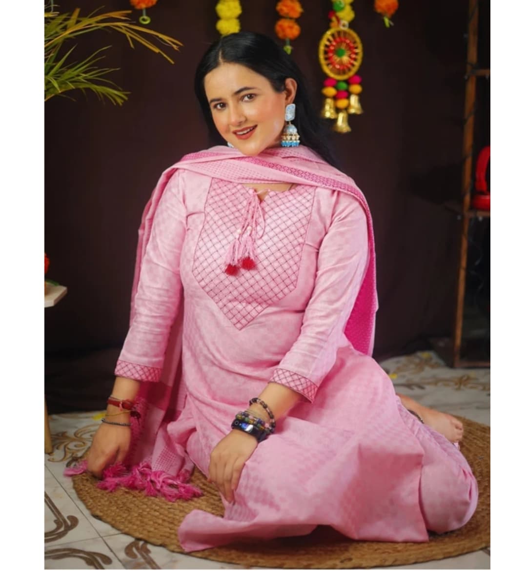 Awafu Readymade Women Wool Cotton Kurti Pant Dupatta Set , Kurta Salwar