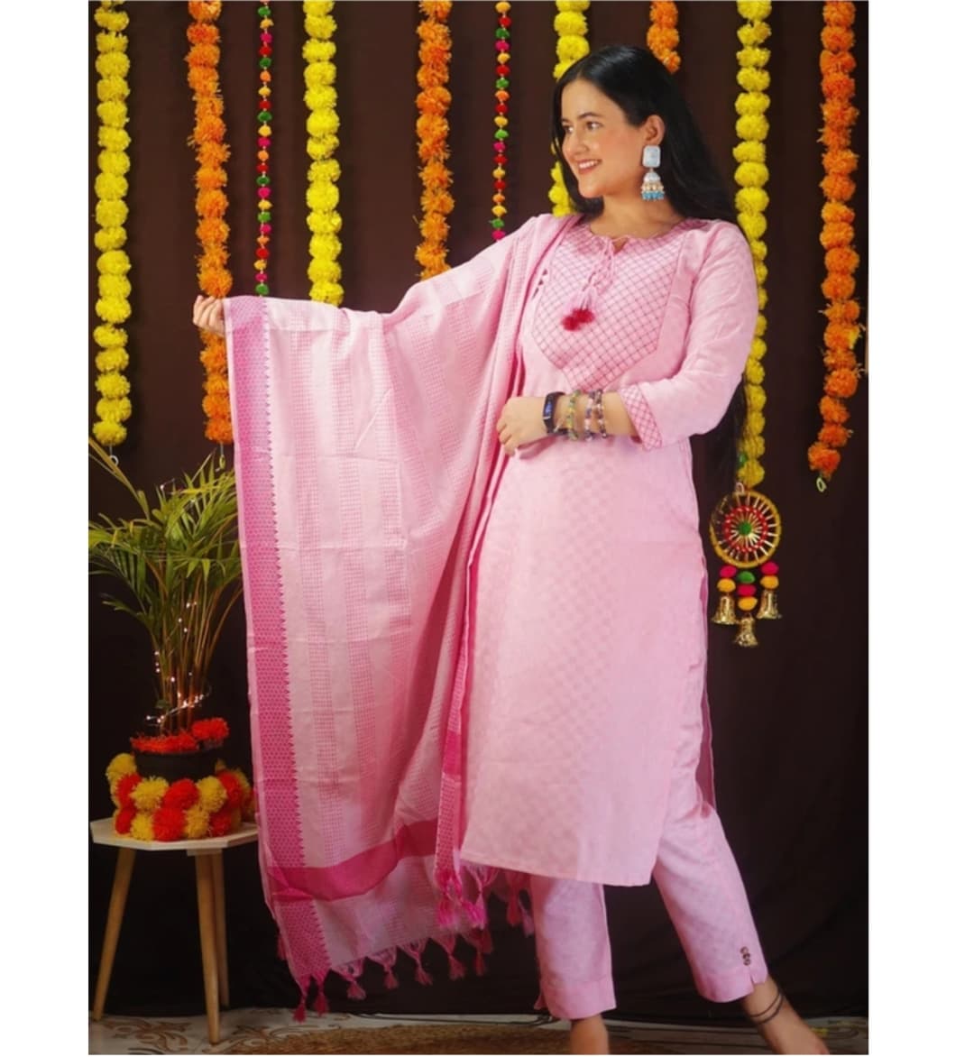 Awafu Readymade Women Wool Cotton Kurti Pant Dupatta Set , Kurta Salwar 1