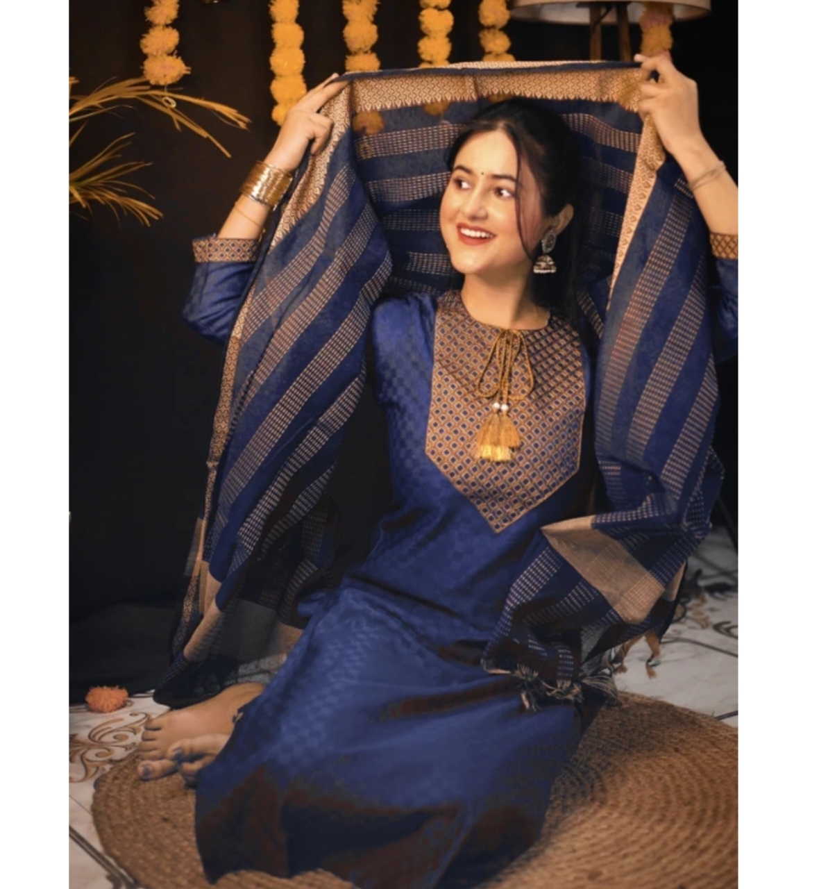 Awafu Readymade Women Wool Cotton Kurti Pant Dupatta Set , Kurta Salwar 4