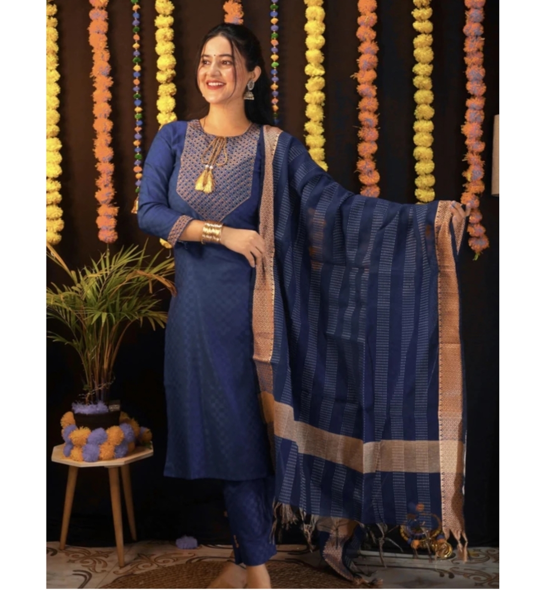 Awafu Readymade Women Wool Cotton Kurti Pant Dupatta Set , Kurta Salwar 1