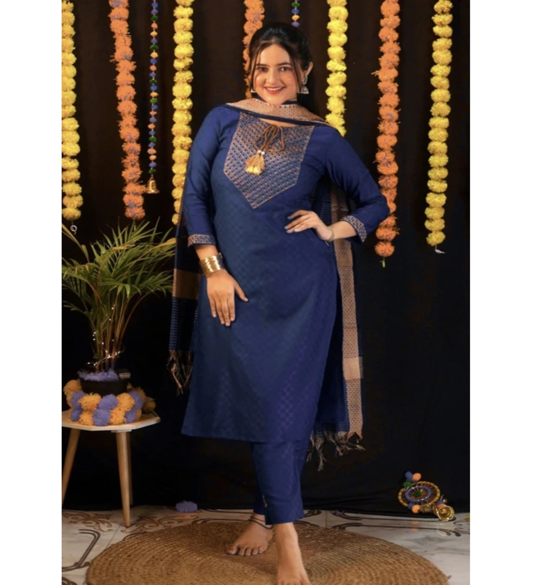 Awafu Readymade Women Wool Cotton Kurti Pant Dupatta Set , Kurta Salwar 2
