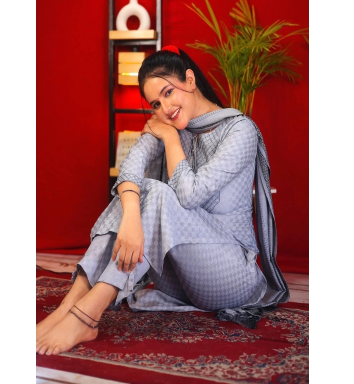 Awafu Readymade Women Wool Cotton Kurti Pant Dupatta Set , Kurta Salwar 3