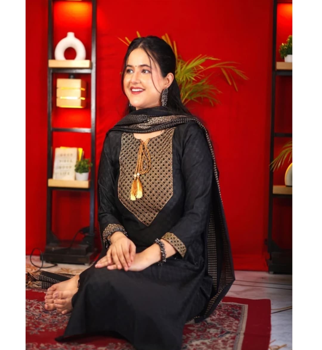 Awafu Readymade Women Wool Cotton Kurti Pant Dupatta Set , Kurta Salwar