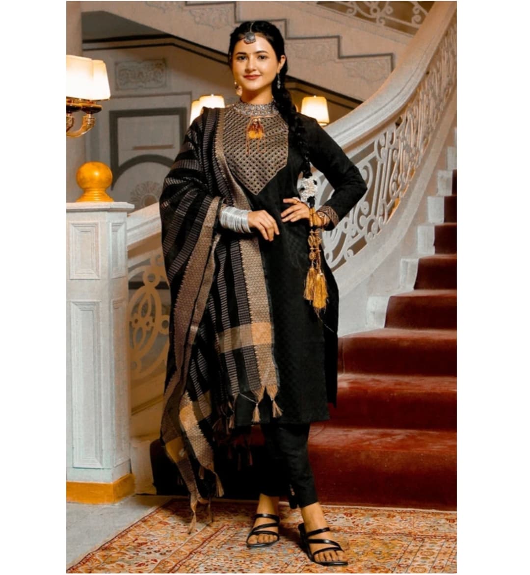 Awafu Readymade Women Wool Cotton Kurti Pant Dupatta Set , Kurta Salwar 4