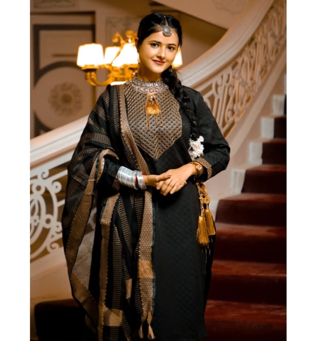 Awafu Readymade Women Wool Cotton Kurti Pant Dupatta Set , Kurta Salwar 2