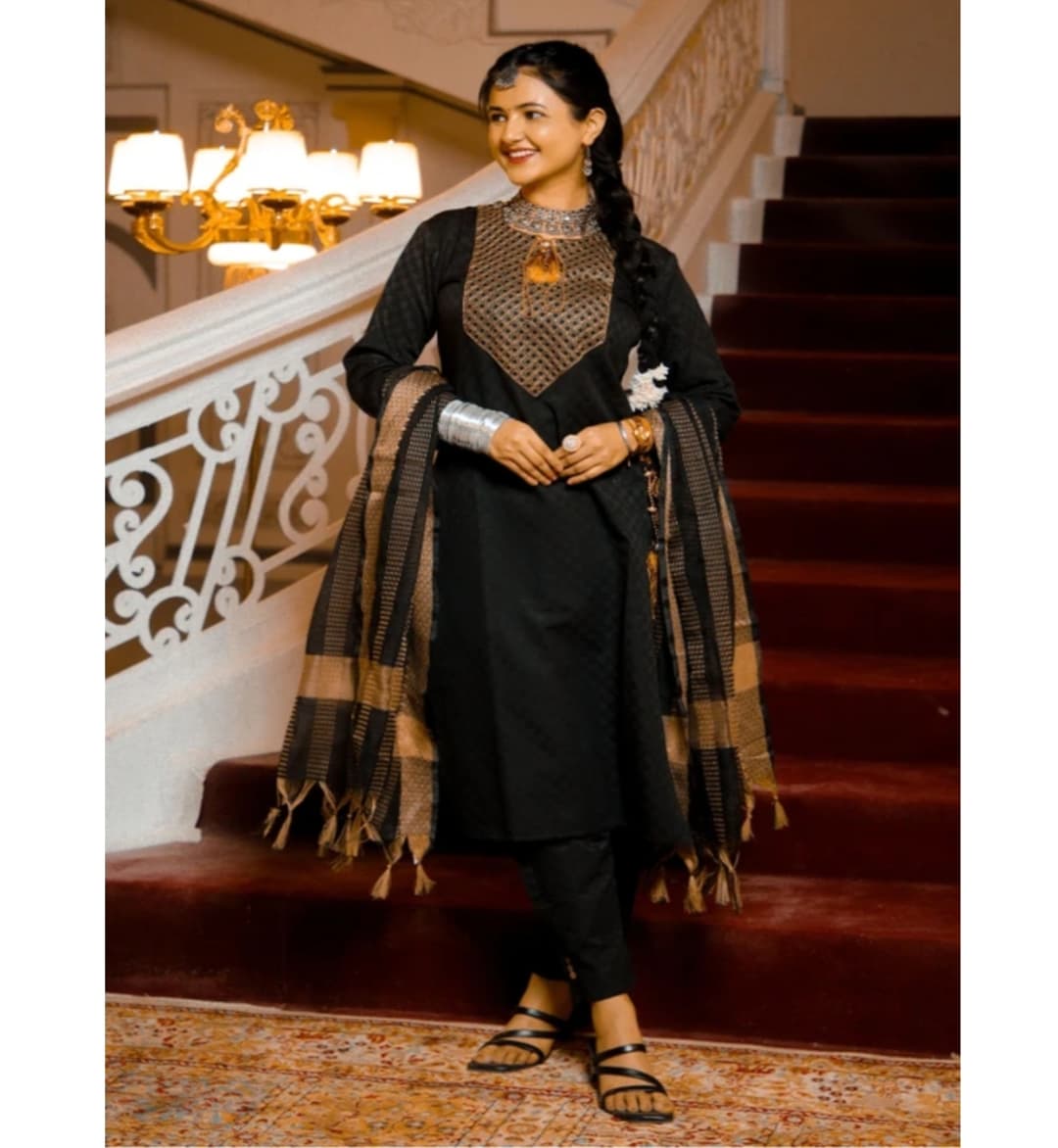 Awafu Readymade Women Wool Cotton Kurti Pant Dupatta Set , Kurta Salwar 1