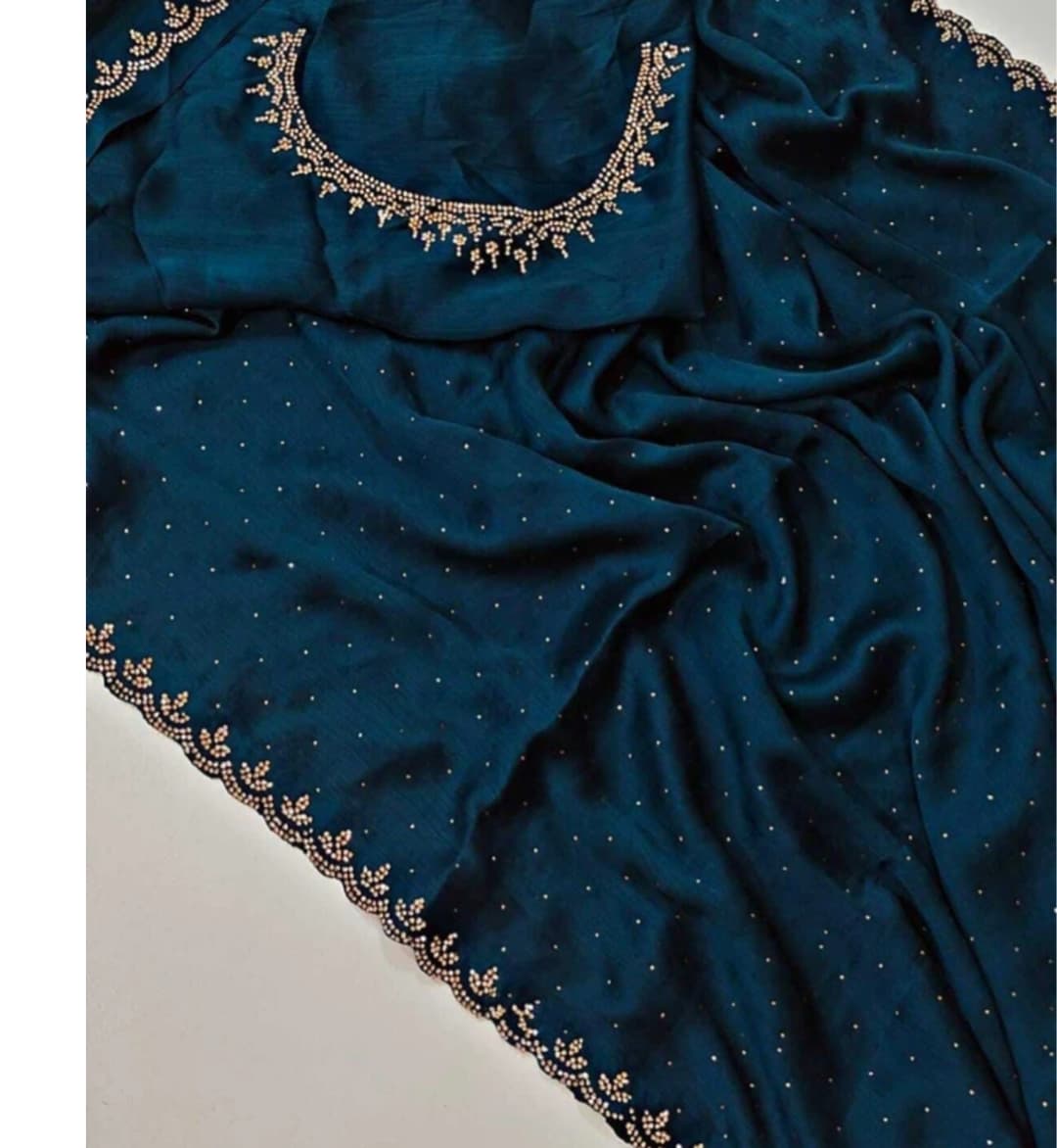 Awafu Embllished Chiffon Saree With Blouse 1
