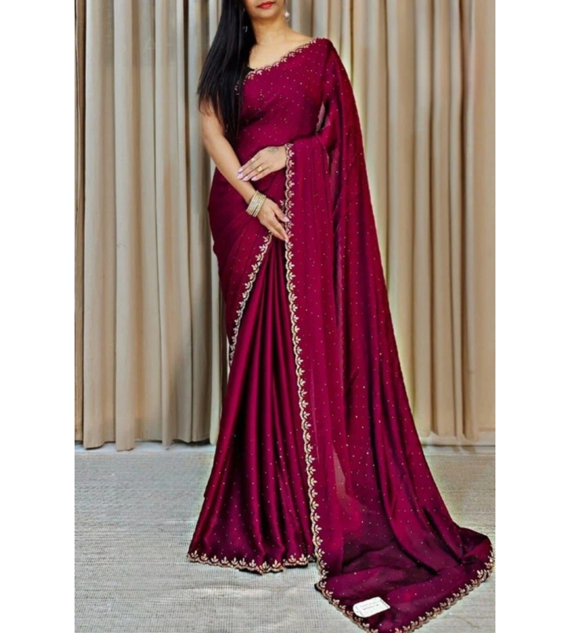 Awafu Embllished Chiffon Saree With Blouse 1
