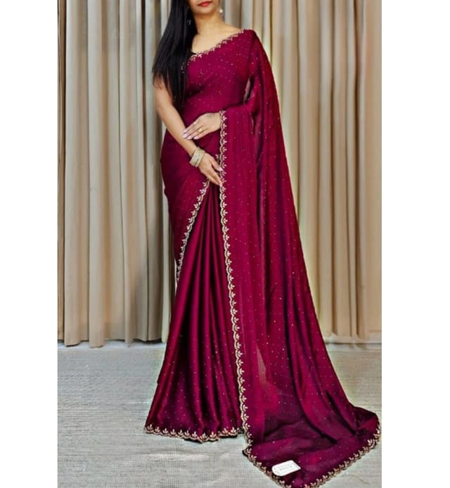 Awafu Embllished Chiffon Saree With Blouse
