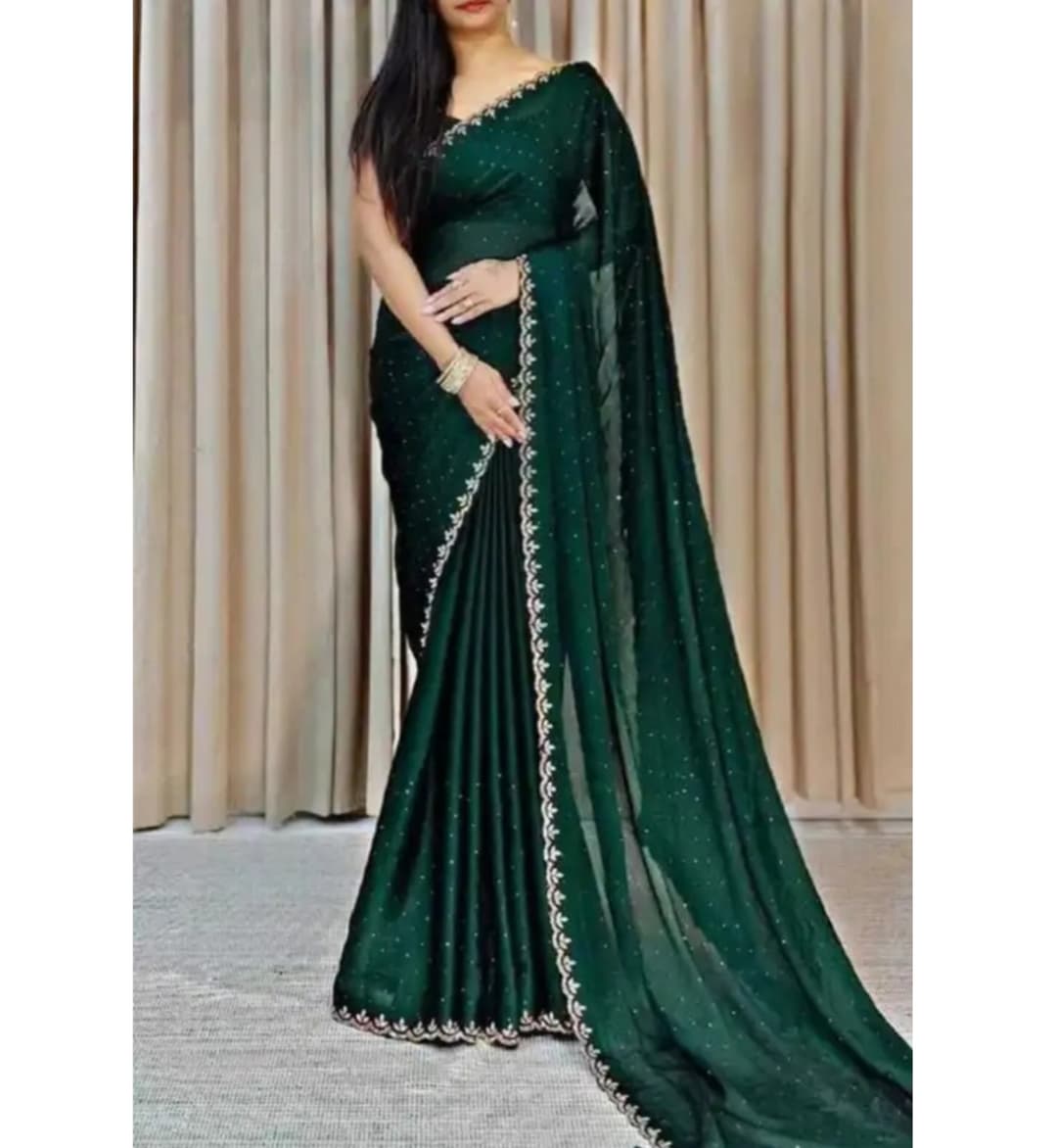 Awafu Embllished Chiffon Saree With Blouse