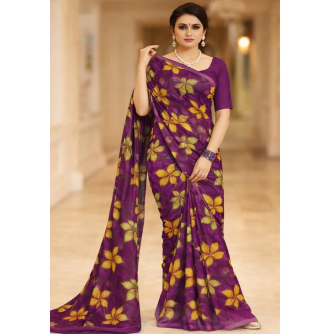 Women Solid Pattern Printed Chiffon Saree 1